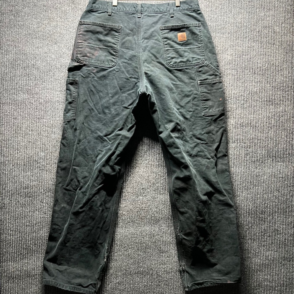 Carhartt‎ B111 BLK Pants Mens 38x34 Black Flannel Lined Distressed Work - Picture 9 of 12